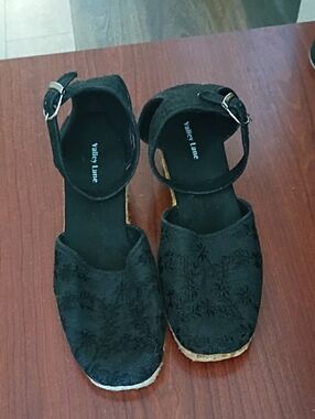 Valley Lane Black Embroidered Ankle-Strap Espadrille